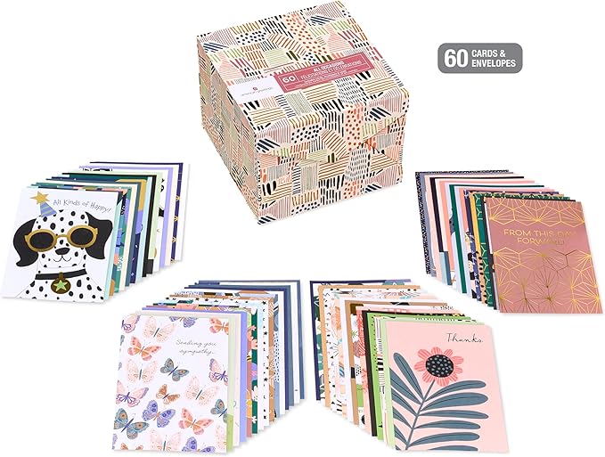 American Greetings All Occasion Deluxe Card Assortment with Envelopes and Storage Box(60-Count)