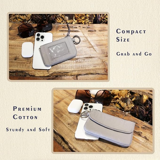 WONDERFUL FLOWER Card Holder, RFID Blocking, ID Holder with Lanyard for Men and Women, Dual Pockets, Badge Holder, Lanyard Wallet, Fabric Keychain ID Pouch, Gray