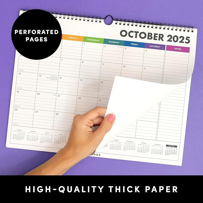 PAPERAGE Calendar 2025-12 Month (Navy), Minimalist Wall and Desk Calendar with Monthly Views and Yearly Plans – Medium (11.5 in x 14.75 in)
