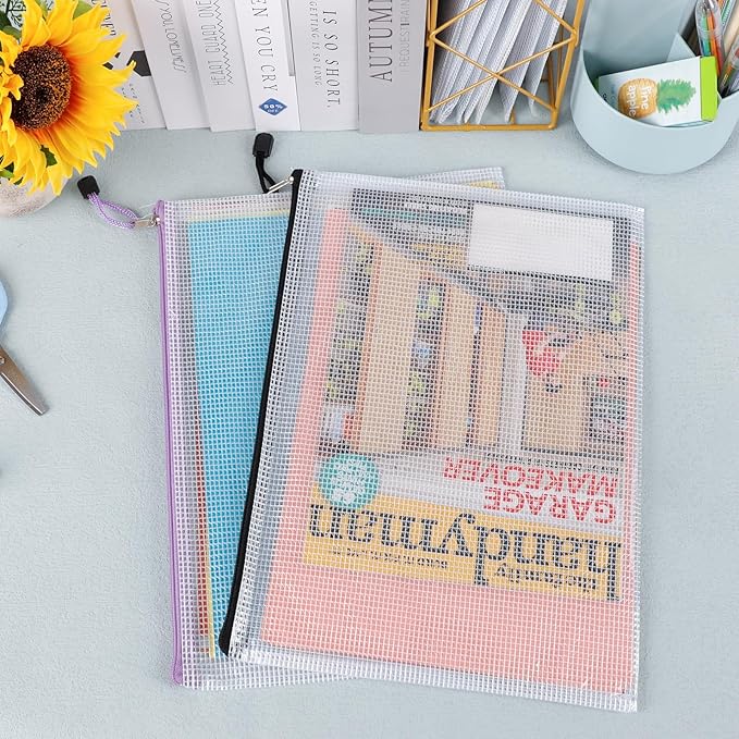 EOOUT 16pcs Mesh Zipper Pouch, Puzzles, Board Game Storage Bags for Organizing, Waterproof Zip File Bags, Letter Size, A4 Size, for School Office Supplies, Storage Bags, 8 Colors