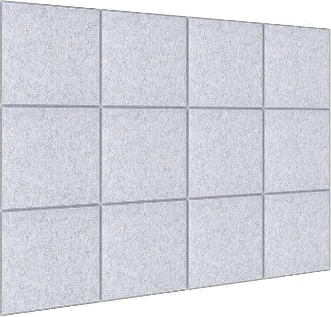 DOLLAR BOSS Large Cork Board for Wall 48" x 36" x 0.5" Bulletin Board 12 Packs Black Cork Board Tiles Self Adhesive Felt Wall Tiles with Pushpins, Corkboard for Office Pin Board Tack Board, Light Grey