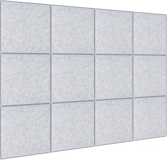 DOLLAR BOSS Large Cork Board for Wall 48" x 36" x 0.5" Bulletin Board 12 Packs Black Cork Board Tiles Self Adhesive Felt Wall Tiles with Pushpins, Corkboard for Office Pin Board Tack Board, Light Grey