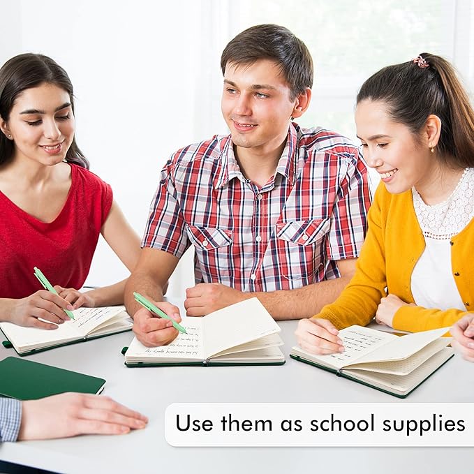 feela 12 Pack Notebooks Journals Bulk with 12 Black Pens, A5 Hardcover Notebook Classic Ruled Journal Set with Pen Holder for School Business Work Travel Writing, 120 GSM, 5.1”x8.3”, Dark Green