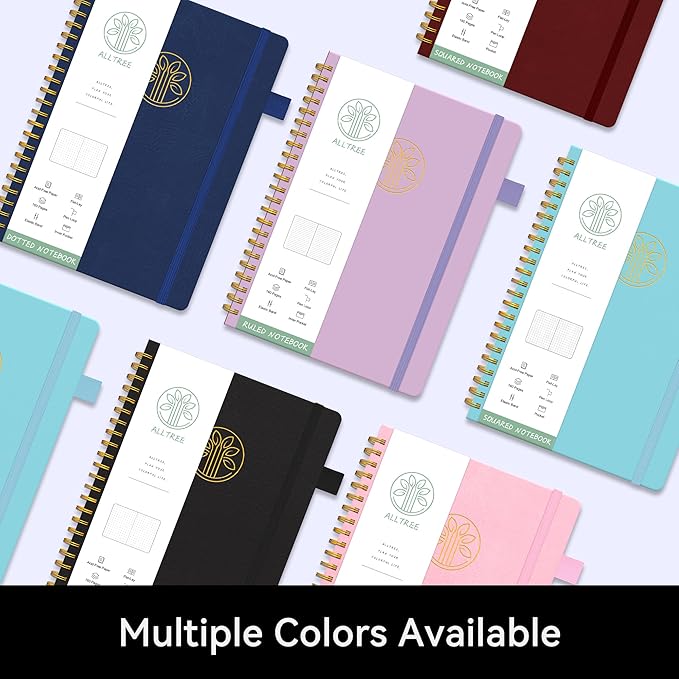 Alltree Spiral Dot Grid Notebook Journal, Dotted Paper Notebook for Work, Medium A5, Spiral Notebook with Pen Loop, Pocket, 160 Pages, Journal for Women, Burgundy(6"x8.5")