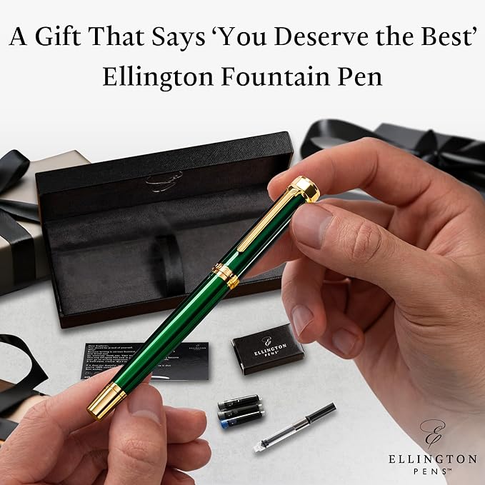 Luxury Fountain Pen Set- Fountain Pens for Writing - Smooth Fine Nib - Includes Refillable Ink Converter, 3 Ink Cartridges [Black & Blue], Gift Box - Elegant Calligraphy
