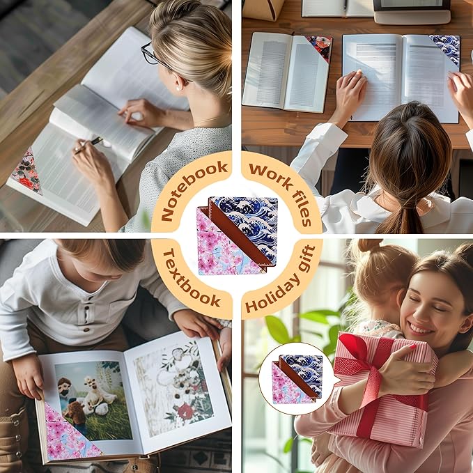 4 Pieces Leather Bookmarks, Cute Book Accessories for Reading Lovers, Page Markers for Women Men Kids Students Teachers Retirement Birthday Gift (Japanese)