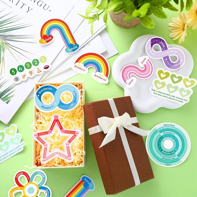 80 Pcs Anxiety Sensory Stickers with Inspirational Quotes Calm Textured Strips Relief Mental Health Stickers School Office Adhesive Sensory Tape Anti Stress Toys for Adults Teens (Vivid)