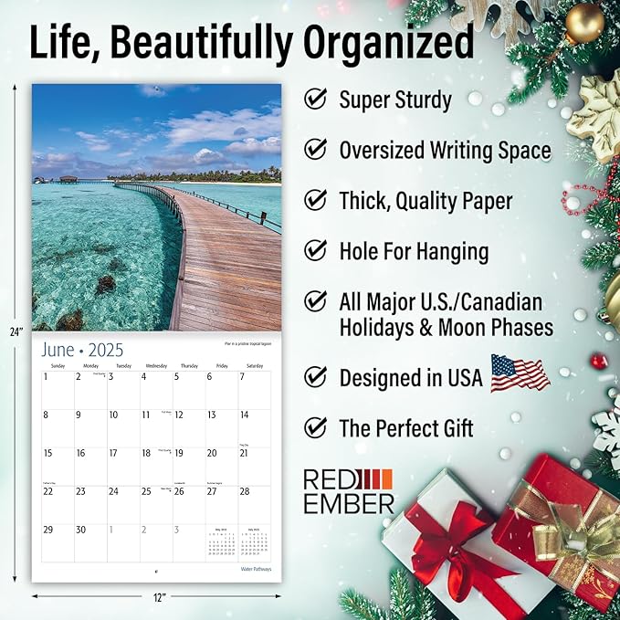 RED EMBER Water Pathways 2025 Wall Calendar 12 Month | 12" x 24" Open | Thick & Sturdy Paper | Giftable | Calendar 2025