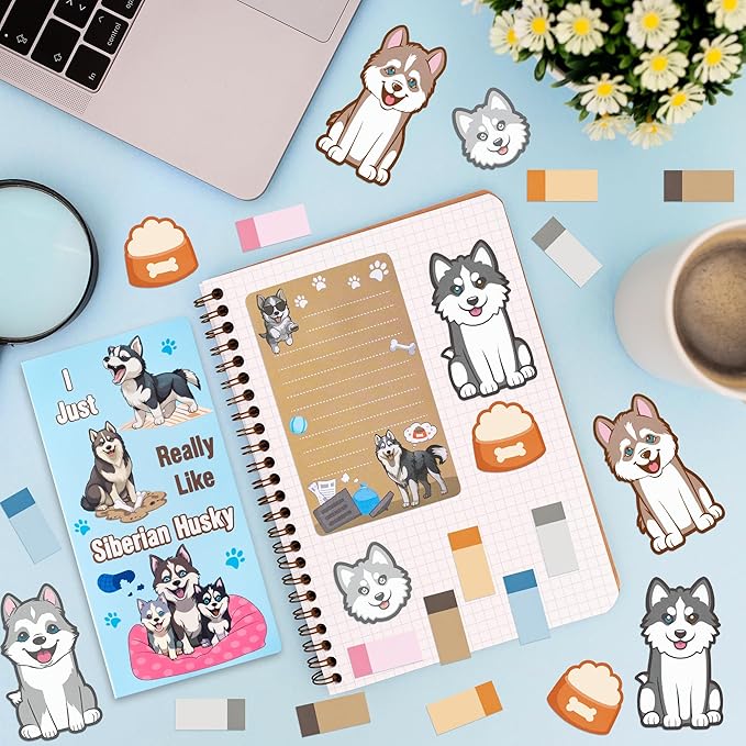 I Just Really Like Siberian Husky Sticky Notes Set, 550 Sheets, Cute Husky Self-Stick Notes Pads Animal Divider Tabs Bundle Writing Memo Pads Page Marker Back to School Office Supplies Gift
