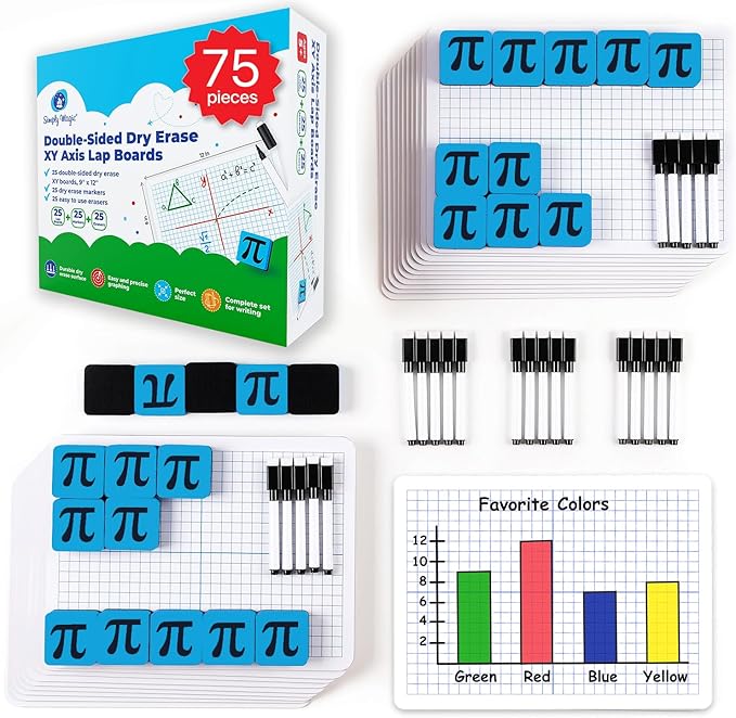 25 Pack Double-Sided Dry Erase Graph Lap Boards - 12''x9'', Class Set of Individual Classroom Whiteboards for Students, XY Axis Graphing Lap Board, Math Teacher Supplies for Classroom - Simply Magic