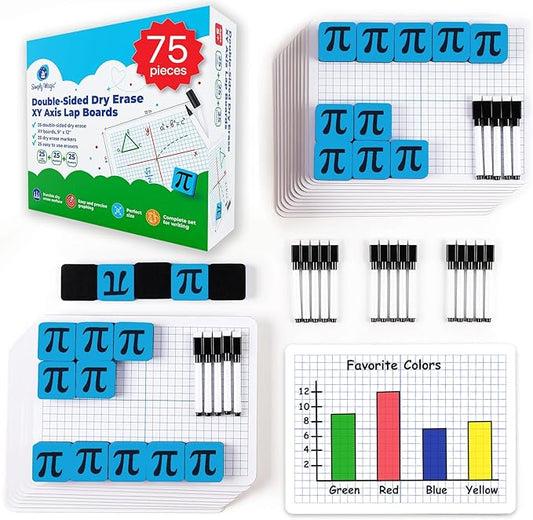 25 Pack Double-Sided Dry Erase Graph Lap Boards - 12''x9'', Class Set of Individual Classroom Whiteboards for Students, XY Axis Graphing Lap Board, Math Teacher Supplies for Classroom - Simply Magic