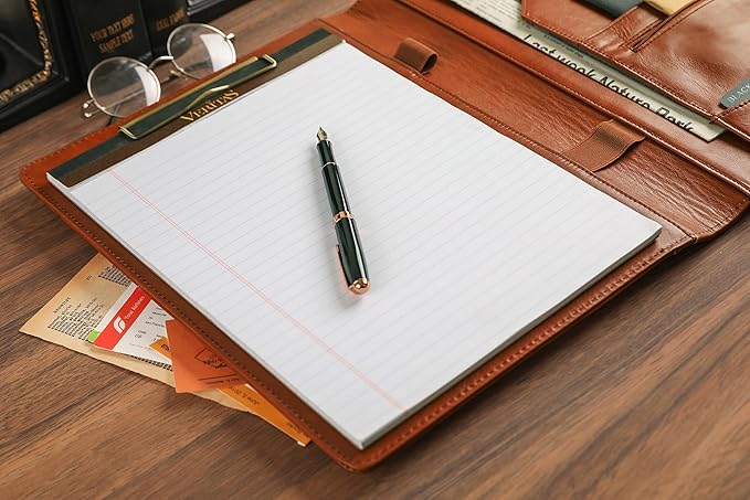 Genuine Leather Portfolio for Lefty, Leather Clipboard Custom Portfolio, Personalized Leather Binder, Legal Pad Portfolio Organizer Christmas Gift for His/Her (Clipboard, Oil Brown-Custom)