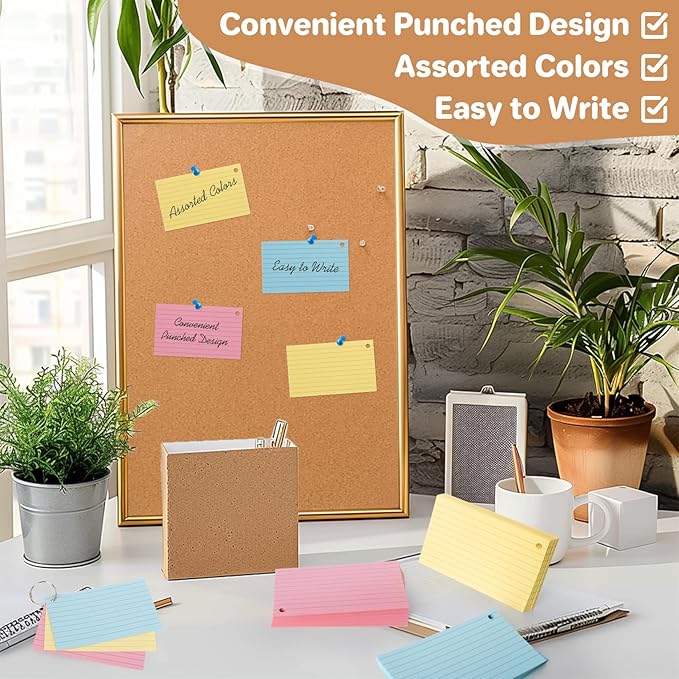 Colored Index Cards - 150 PCS Flash Cards with Rings 3 x 5 Inch Flashcards for Studying Prepunched Lined Notecards Study Supplies for School, College, Office, Home, Memory, To Do List, 3 Bright Colors