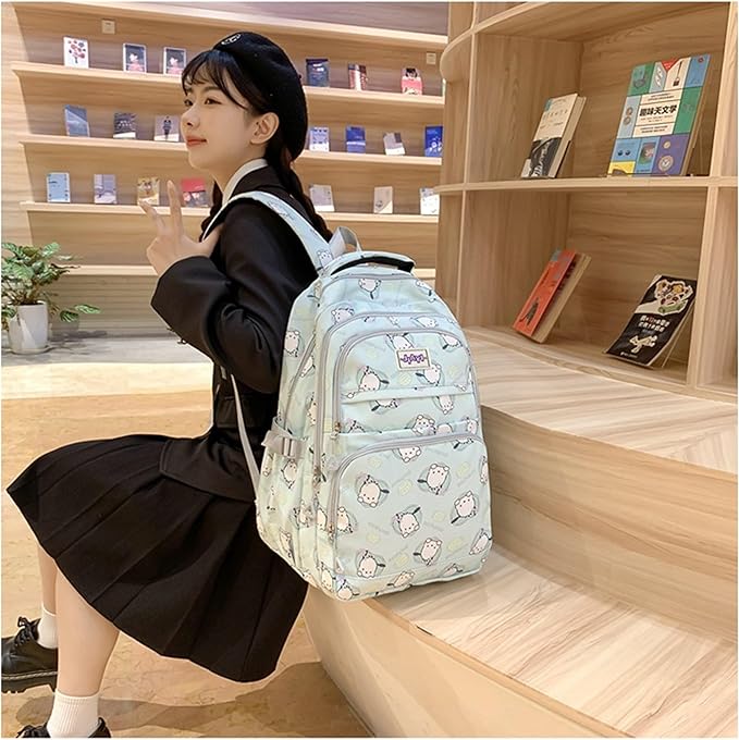 Roffatide Anime Pochacco All Over Print Large Capacity Casual Backpack Laptop Backpack Travel Hiking Rucksack Bike Backpack Blue