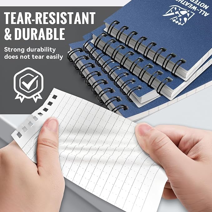 POPYOLA 4 Pack Waterproof Pocket Notebook, 3x5 Pocket Notepad, All Weather Mini Spiral Notepad, Write in the Rain Police Notepad with 100 Squared Pages for Outdoor Home Office School