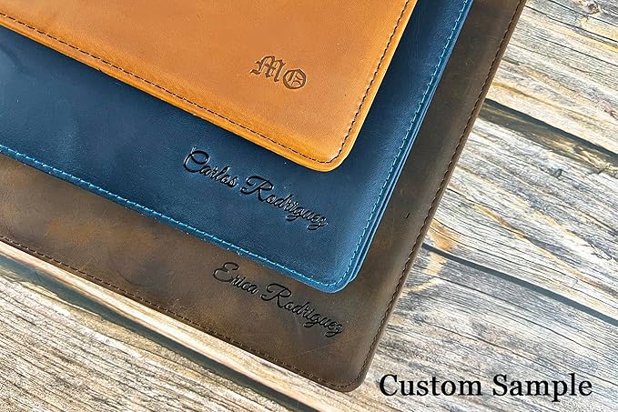 Personalized Leather Portfolio for Men, Engraved Leather Clipboard Portfolio Binder, Custom Leather Resume Padfolio for Women, Christmas Gift for His/Her (Notepad, Blue-Custom)