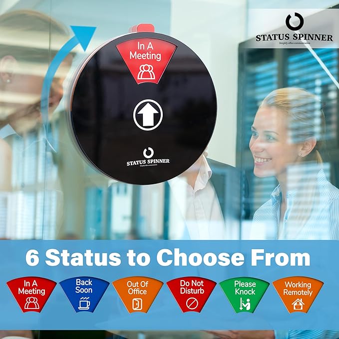 Out Of Office Sign for Door, 6 Options Status Privacy Sign Do Not Disturb, Working Remotely, In Out Sign Available and Away