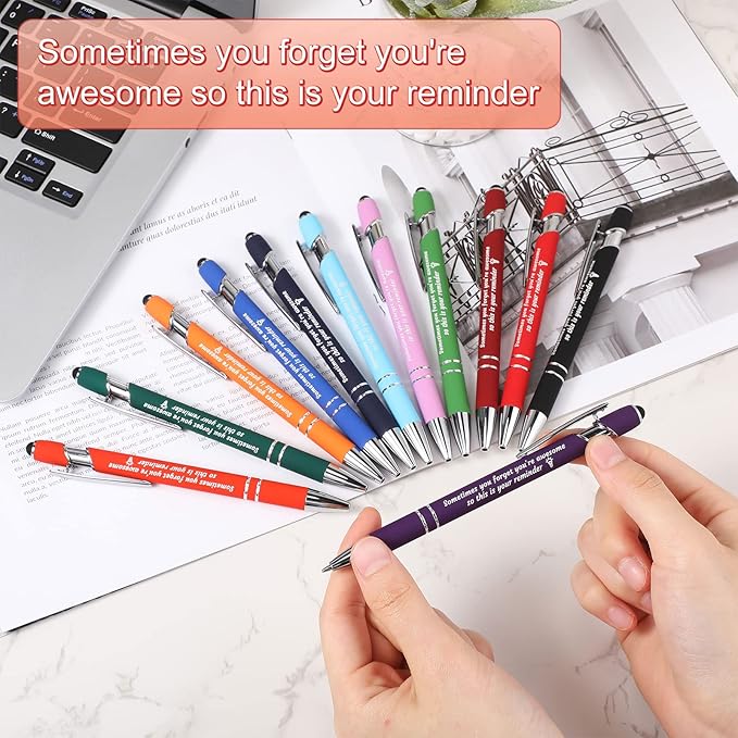 Colarr 24 Pcs Employee Appreciation Pen Ballpoint with Stylus Tip Pen 1.0 mm Black Ink Multicolor Smooth Motivational 2 in 1 Ballpoint Supplies for Coworker Thank You Gift (You're Awesome)