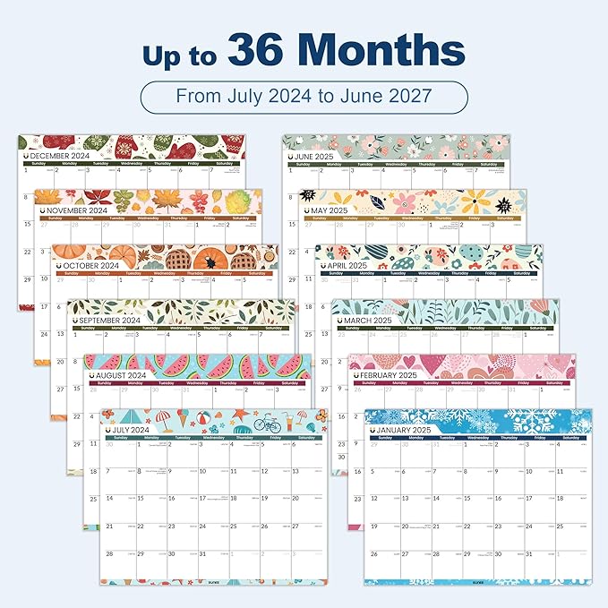 SUNEE Magnetic Calendar for Refrigerator from Now to June 2027 Wall Calendar, Fridge Calendar 3 Year Planner with Magnet for Monthly Program, 8.5"x11" Tearable Paper Calendar, Seasonal Color