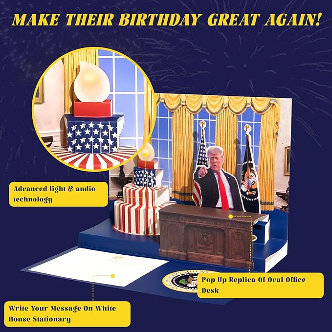Pop Up Trump Birthday Card with Light & Sound - Greeting Card - Birthday - Oval Office