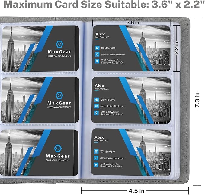 MaxGear Business Card Organizer, 240 Cards Book Portable Business Card Holder for Men & Women, Professional PU Credit Cards Binder File Storage, Dark Gray