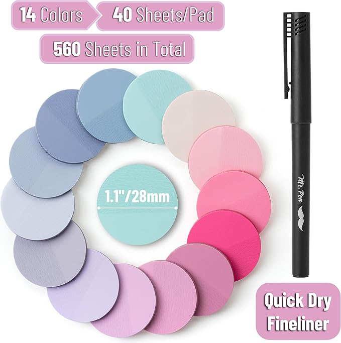 Mr. Pen- Transparent Sticky Note Set, 560Sheets, Colorful, Round Transparent Sticky Notes Set, Bible Sticky Notes Clear Sticky Notes Transparent, Bible Notes, Transparent Sticky Notes for Bible Study