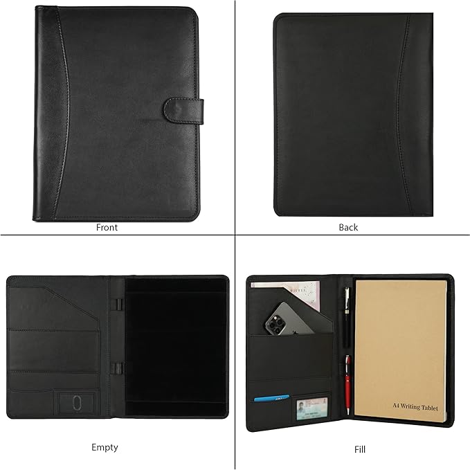 TheAntiq Leather Portfolio Organizer - Professional Business Padfolio for Men & Women, Stylish Resume Folder, A4/Letter Size Document Holder, Legal Pad Folio, Executive Black Leather Business Folder