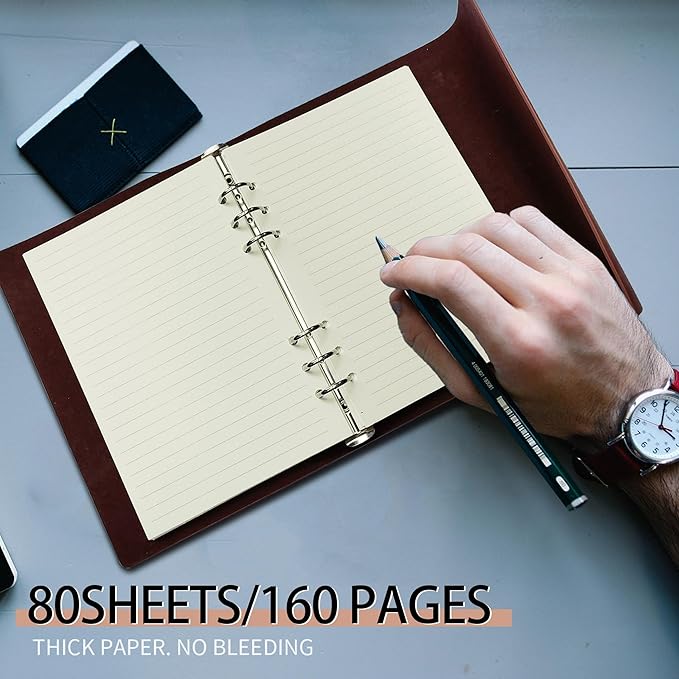 A5 Ruled Refills Inserts for A5 Size 6-Ring Binder, A5 Loose Leaf Planner Filler Paper, A5 Planner Inserts,80 Sheets/160 Pages,Lined(Line-A5)