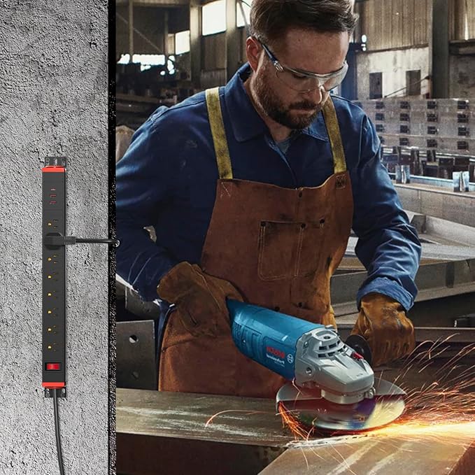 QBA 8 Outlet Heavy Duty Power Strip with USB Ports, Rack Mount Surge Protector with 360° Rotating Brackets, USB C PD 20W, Wall Mount Power Strip for Home Office Garage Workshop