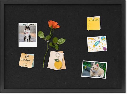 Cork Board with Linen Black,Bulletin Board 23"x17", Corkboards for Office Home School Message Board or Vision Board Decoration.