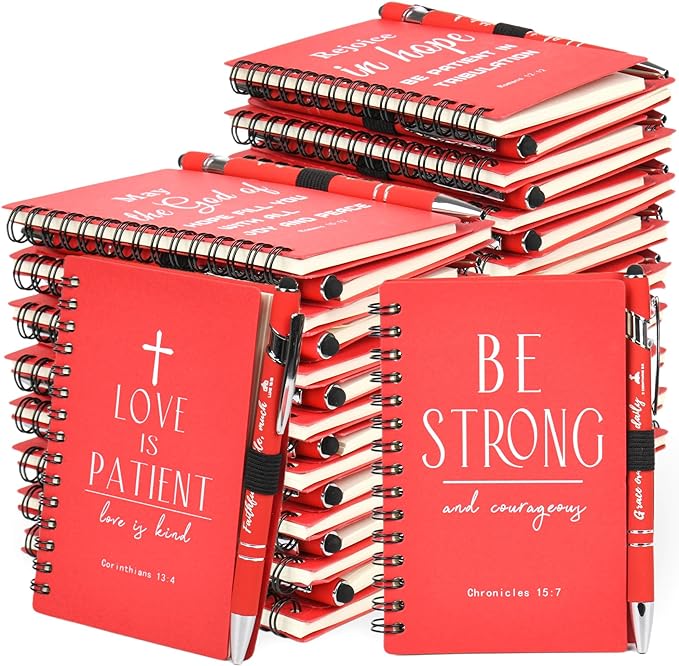 INSADA Christian Prayer Journal Spiral Red Notebooks Bulk with Pens- Small Notepads (4.13”x5.43”) - Mother's Day Gifts for Women, Church Members & Bible Study Groups (30 Sets Red)