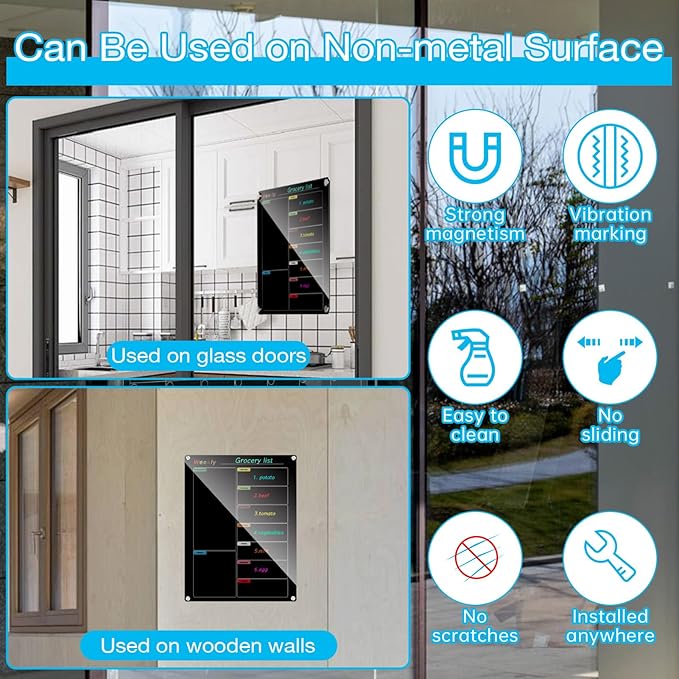 Fridge Calendar Meal Planning Board, Dry Erase Acrylic Magnetic Monthly Weekly Calendar Planner for Refrigerator with 6 Colors Markers (Black-Weekly(15.7x11.8))