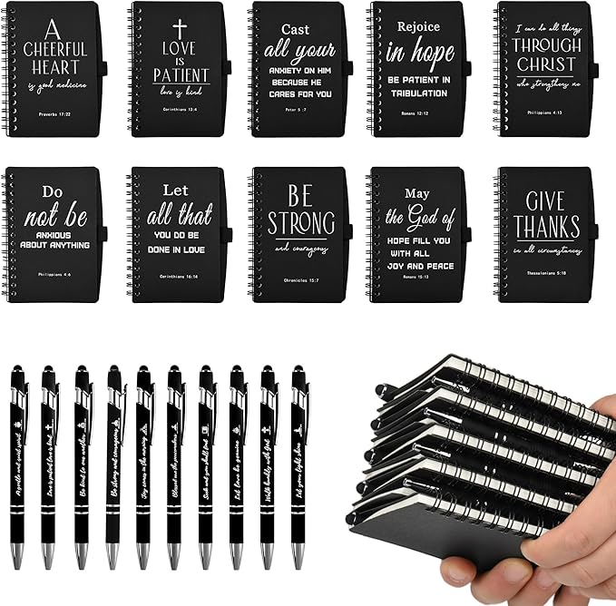 INSADA Christian Prayer Journal Spiral Black Notebooks Bulk Small Notepad with Pens - Small Notepads (4.13”x5.43”) - Easter Gifts for male, Church Members & Bible Study Groups (30 sets Black)