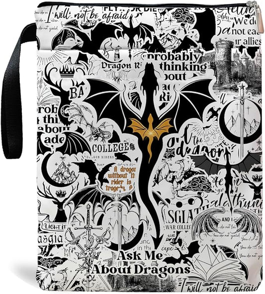 Romantasy Dark Academia Dragons Book Sleeve, Fantasy Novel Reader Gift, Bookish Gifts, Book Inspired Gift, Paperback Book Protector Book Cover Dragons Lovers Book Gifts (Dragons Book-Beige2)