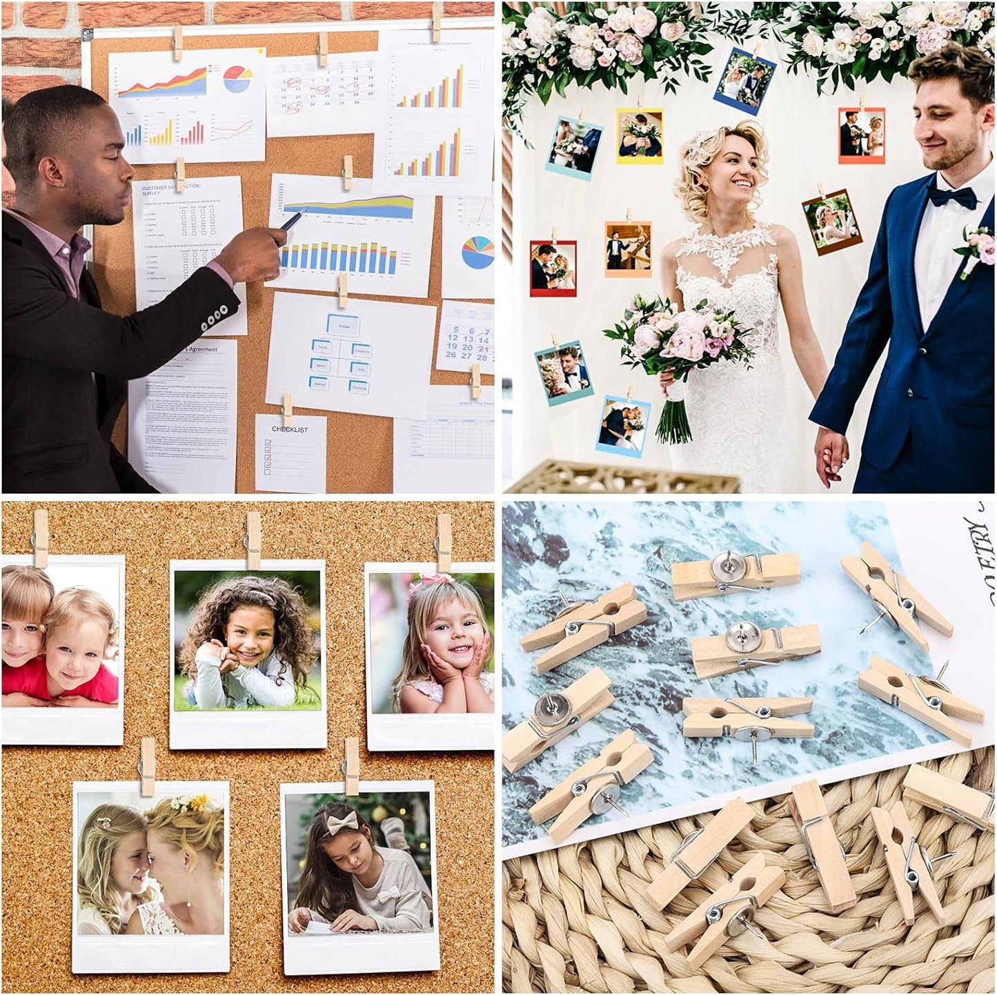 100Pcs Push Pin with Wooden Clips Tacks for Cork Board Artwork for Bulletin Board Crafts Arts Projects Photo Supplies(Wood Color)