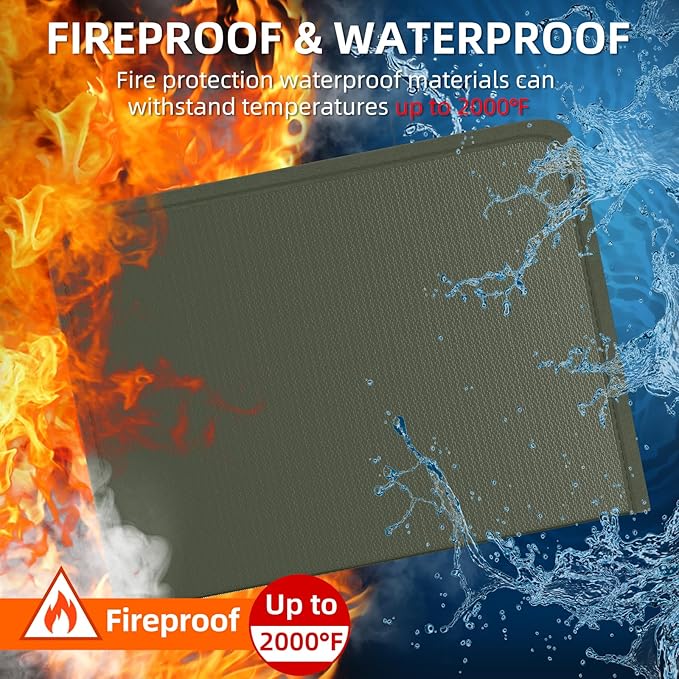 Fireproof Accordion File Organizer, Portable Expanding File Folder with Waterproof Zipper&Labels, Green Document Organizer with 13 Pockets, File Organizer for Important Document/Paper Storage