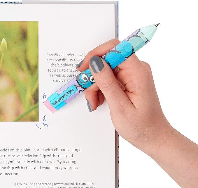 New Pen Bookmark with Refills | Erasable Ballpoint Gel Pen and Bookmark 3-in-1 | Ink Novelty Pen with Eraser | Page Marker | Book Marker | Page Holder Clip | Gift for Reader and Writer (Bookworm)