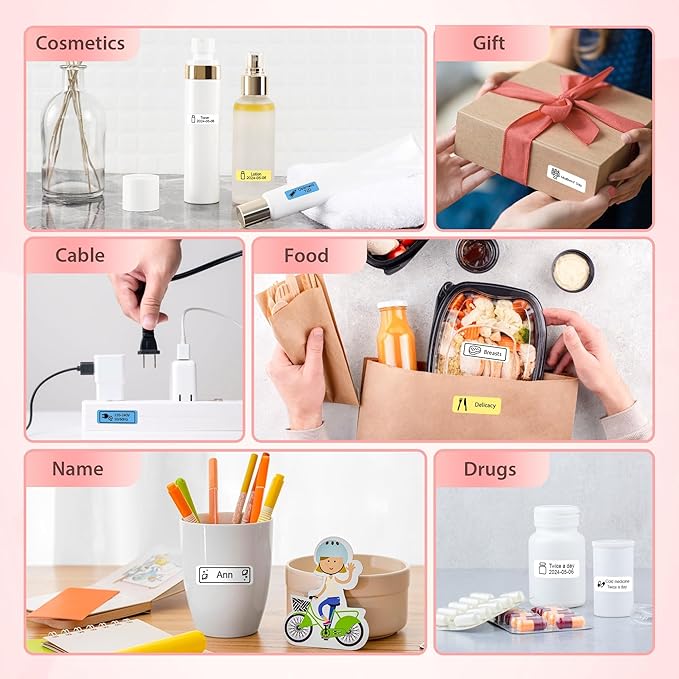 P21 Label Maker Machine with Tape, Label Printer Thermal Mini Label Makers with Built-in Cutter and Multiple Templates, Portable Printers for School, Office and Home Use (Pink), 1Pack