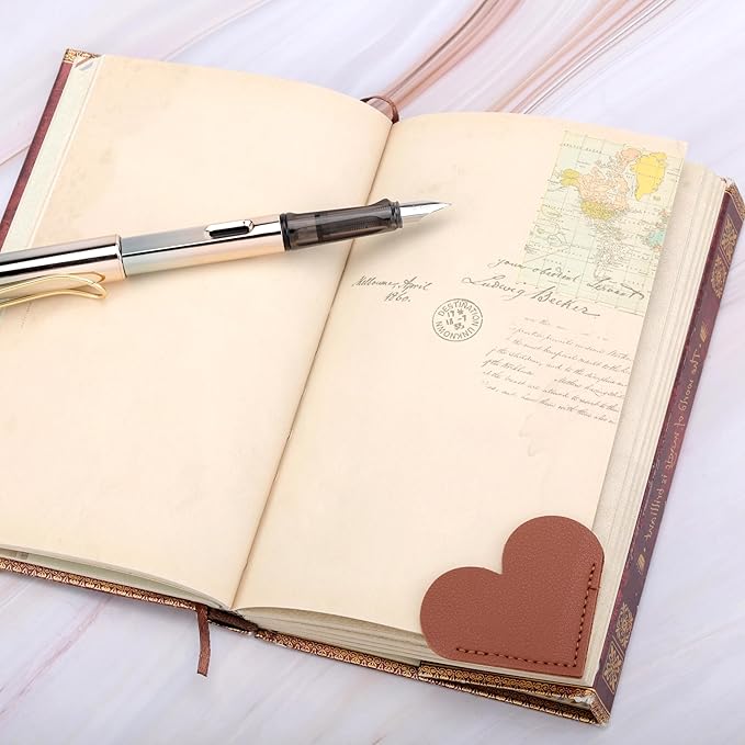 Lpraer 12PACKS PU Leather Bookmarks Book Markers Reading Accessories Cute Heart Shape Corner Page for Kids Students Teachers Women Reading Lovers Handmade Gifts for School Office Home Supplies