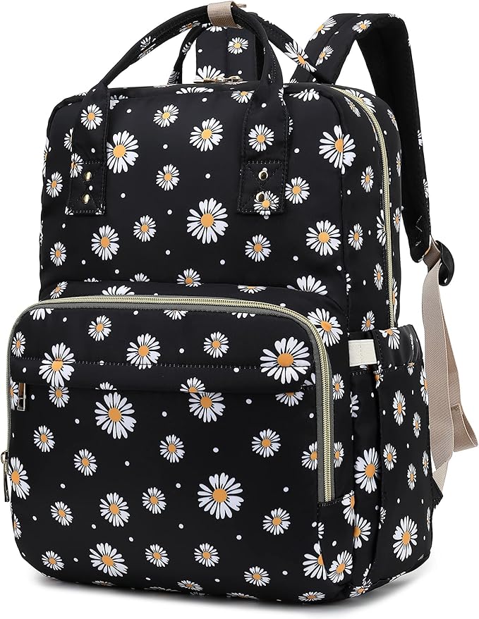 Daisy Black Laptop Backpack College Bookbag School Backpack for Women Girls, Travel Backpack 15.6 Inch Computer Backpacks