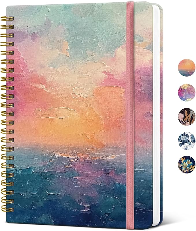 Lined Spiral Journal Notebook for Women, A5 College Ruled Journals for Writing, Hardcover Notebooks for Work, Note taking and Office School Supplies,140 Pages - Sunset