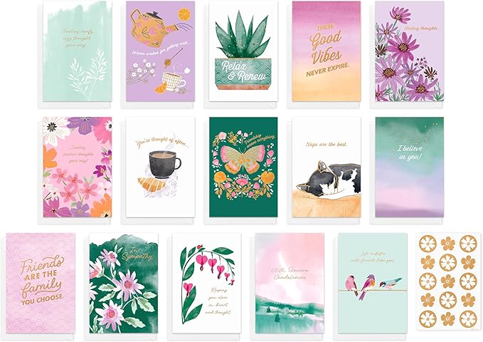 American Greetings 15-Count Thinking of You Card Bundle with Envelopes- Get Well, Support, Friendship, and Sympathy
