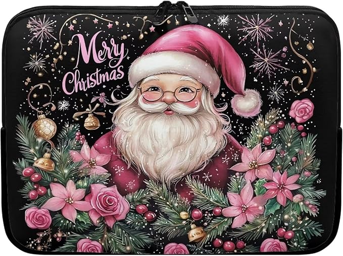 Christmas Laptop Protective Sleeve for Women 17 inch Portable Computer Sleeve Neoprene Lap Top Case Santa Claus Computer Carrying Case Suitable for Travel Office Pouch