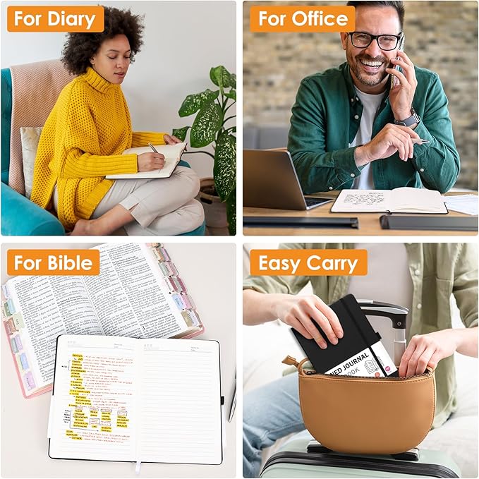 Lined Journal Notebooks for Women and Men, A5 100gsm Hardcover Notebook with Pen Loop, 160 Pages, 5.7" X 8.3", Notebook for Student, Office, School (Black)