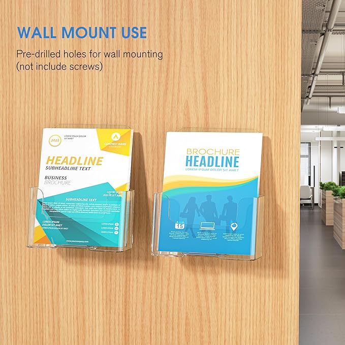 KTRIO Brochure Holder 6 x 8 inch, Acrylic Flyer Holder Stand Display Clear Holders for Literature, Magazine, Pamphlet, Booklet, Menu, Desk or Wall Mount 2 Pack