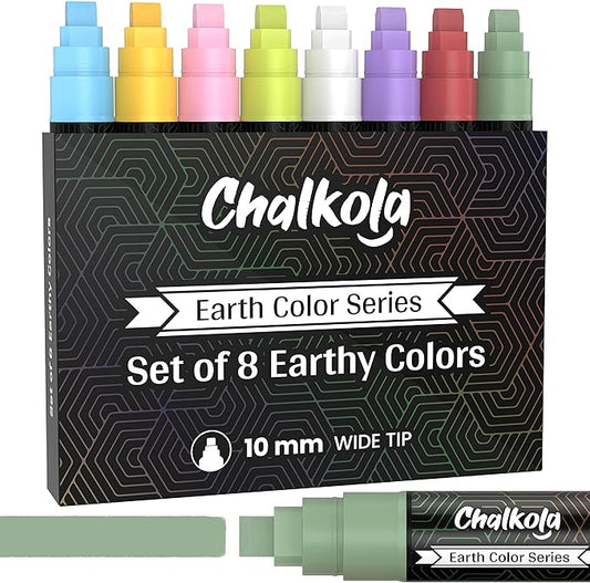 8 Chalkboard Chalk Markers (10mm Wide Nib) - Classic Earth Color Pens - For Blackboards, Chalkboard, Bistro, Window - Erasable Dry Erase Chalk Ink Pen, Window Markers for Cars