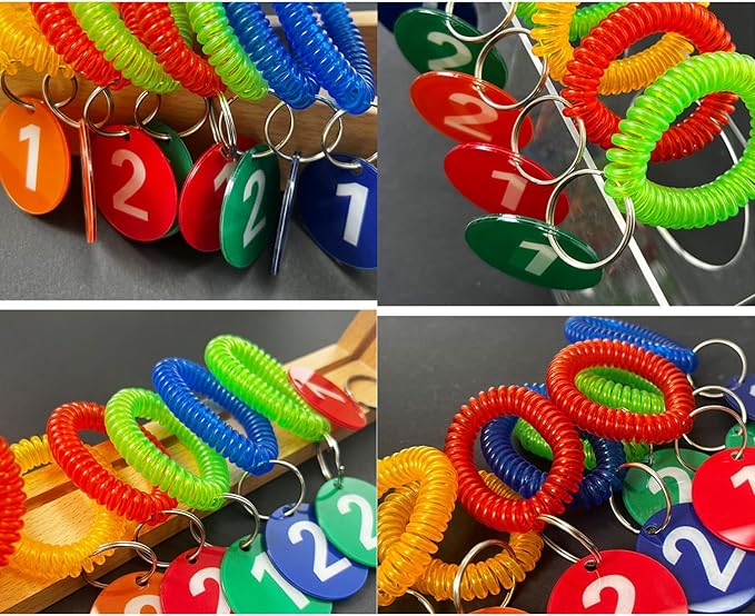 Pack of 36 Colorful Spring Spiral Wrist Coil Key Chain, Wristband Key Ring (White)