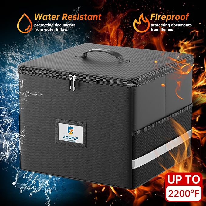 Fireproof File Box with Hanging File Folders,Accordion Pockets,Hanging File Organizer for Letter Size(Folders+Box-13.8"*12.2''*9.8'')