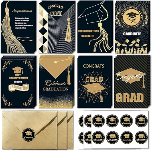 Graduation Cards, Graduation Cards 2024 with Envelopes and Gold Foil, 24 Pack Bulk Graduation Greeting Cards, Grad Gift Card for College & High School Graduation Party Decoration