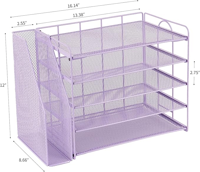OPNCIE Desk Organizers and Accessories, 5 Tier Paper Letter Tray File Organizer, Office Organization Storage Desk Accessories Workspace Desktop Organizer for Classroom Office Supplies Decor(Purple)
